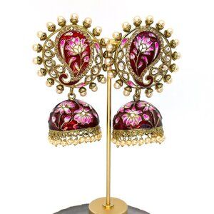 🆕 Bollywood Indo Western Candy Apple Red Jhumka Earrings